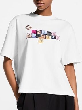 Louis Vuitton White Graphic Logo T-Shirt with Multicolor Blocks
